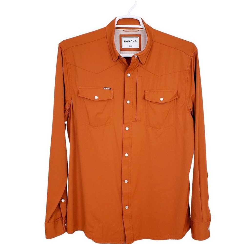 PONCHO OUTDOORS Men's The 2005 Shirt L Orange Western Pearl Snap Button Slim Fit